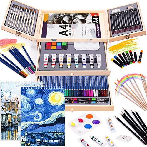 85 Piece Art Set with 3 x 50 Page Drawing Pad, Professional Art Set in Portable