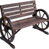 Outsunny Wooden Wagon Wheel Bench Rustic Outdoor Patio Furniture, 2-Person Seat Bench