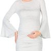 My Bump Women's Maternity Dress - Printed Fitted Stretch Bell Sleeve W/Ruched