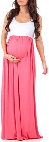 Mother Bee Maternity Sleeveless Ruched Waist Color Block Dress