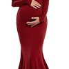 Glampunch Off Shoulders Maternity Dress Long Sleeve Ruched Maternity Gown Baby Shower