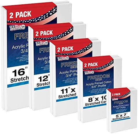 U.S. Art Supply Professional Quality Stretched Canvas, Multipack of 10 Medium Sizes,