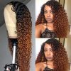 Brown Ombre Human Hair Wigs 13X4 Curly Wave Lace Front Wigs For Black Women Dark
