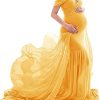 Yuanlar Maternity Fitted Photography Gown Off Shoulder Mermaid Chiffon Maxi Dress for