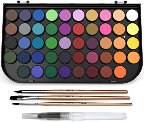 Nicpro Watercolor Paint Set, 48 Water Colors Kit with 3 Squirrel Brushes, Palette,