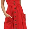 Halife Womens Summer Dresses Casual Spaghetti Strap Floral Button Down Swing Midi