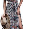 CCTOO Women's Summer Maxi Dress Casual Boho Floral Wrap V Neck Short Sleeve Ruffle