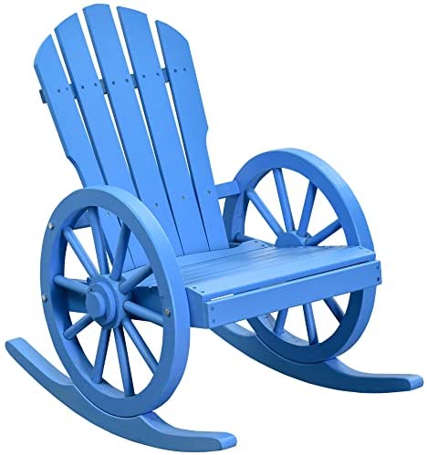 Outsunny Adirondack Rocking Chair with Slatted Design and Oversize Back for Porch,