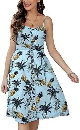 SWQZVT Women's Dress Summer Spaghetti Strap Sundress Casual Floral Midi Backless