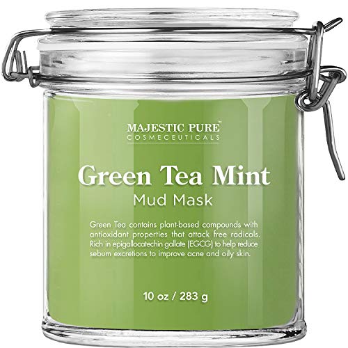 Majestic Pure Green Tea Mint Mud Mask - Exfoliating Facial Face and Skin Mask for
