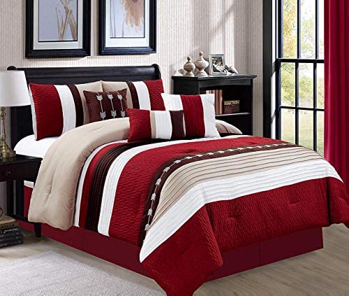 JBFF Oversize Stripe 7 Piece Luxury Micofiber Bed in Bag Microfiber Comforter Set