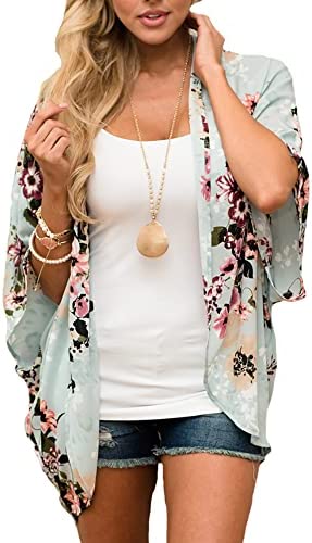 PRETTODAY Women's Summer Floral Print Kimonos Loose Half Sleeve Chiffon Cardigan