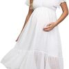 Adorel Maternity Dress Short Ruffle Sleeve Midi Photoshoot Flowy Pregnant Outfit
