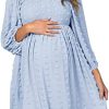 Ofenbuy Women's Long Sleeve Maternity Dress Square Neck Swiss Dot Casual Loose Short