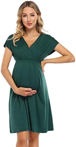 Coolmee Maternity Dress Women's V-Neck A-Line Knee Length Wrap Dress Swing Dresses