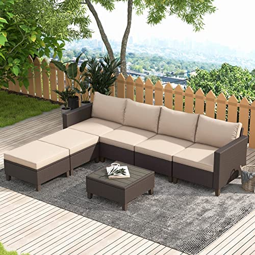 GYUTEI 7 Piece Patio Furniture Set, Outdoor Sectional Sofa w/All-Weather Rattan