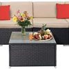 Crownland 7-Piece Outdoor Patio Furniture Sets, All-Weather Black Wicker Rattan