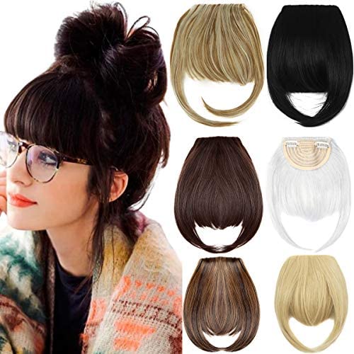 2Pcs Clip in Bangs Hair Extensions Thick Full Neat Bangs Fringe Hair Extension 8" One