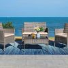 Devoko 4 Pieces Patio Porch Furniture Sets PE Rattan Wicker Chairs Beige Cushion with