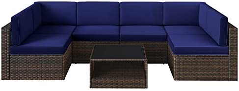 SONGMICS Outdoor Sectional Sofa Couch, 7-Piece Patio Furniture Set, Handwoven PE