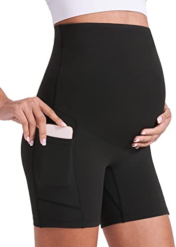 Enerful Women's Maternity Yoga Shorts Over The Belly Comfy Biker Workout Active