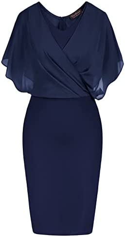 CURLBIUTY Women's Chiffon Cape Dress Sleeveless Overlay Bodycon Pencil Dress for