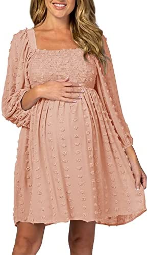 Ofenbuy Women's Long Sleeve Maternity Dress Square Neck Swiss Dot Casual Loose Short
