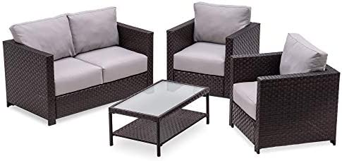 MCombo 4 Pieces Outdoor Patio Furniture Set, Swivel Lounge Chair and Cushion, Wicker