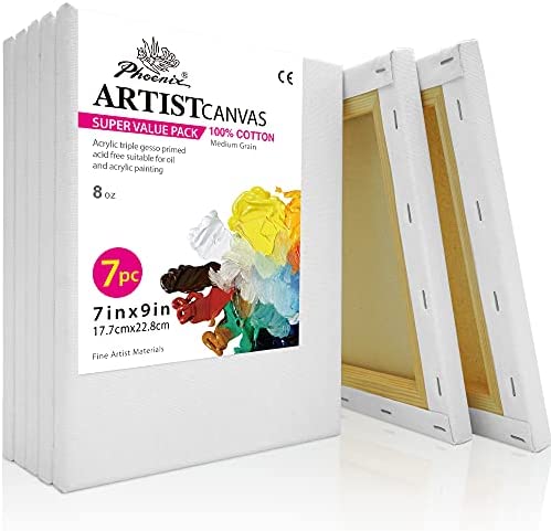 PHOENIX White Blank Cotton Stretched Canvas Artist Painting - 7x9 Inch / 7 Pack - 5/8