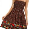 Comeon Womens Strapless Dress Casual Summer Floral Boho Smocked Tube Top Flowy Midi
