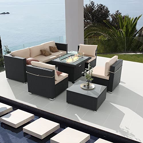 Aoxun 8 Pieces Patio Furniture Set with Fire Pit Table Outdoor Sectional Sofa Set