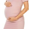 Womens Off Shoulder Bodycon Maternity Dress/Side Ruched Short Sleeve Midi Maternity