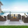 8 Pieces Outdoor Furniture Set, All-Weather Patio Sectional Sofa, PE Rattan