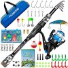 PLUSINNO Kids Fishing Pole, Portable Telescopic Fishing Rod and Reel Combo Kit - with
