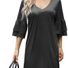 PXDBHJ Summer Casual Dresses for Women - V Neck Bell Sleeve Flowy Dress Cute Dresses