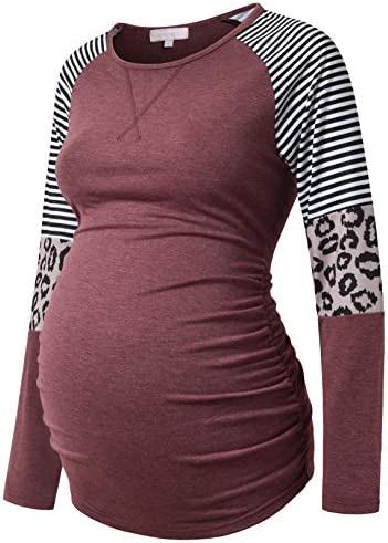 Bhome Long Sleeve Maternity T-Shirt Colorblock Baseball Tee Casual Pregnancy Tunic