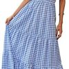 ECOWISH Womens Halter Dresses Summer Gingham A Line Backless Flowy Casual Maxi Dress