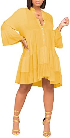 FairyLove Womens Casual Long Bell Sleeves Dress Loose Flowy Dresses for Wedding Guest