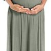 KIM S Maternity Maxi Dress with Flower Sash(S-3XL)/Wrapped Ruched V Neck Photoshoot