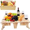 2-in-1 Wooden Picnic Table, Folding Picnic Basket Table Convertible Storage Basket