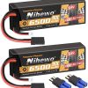 2Packs 2S Lipo Battery 7.4V 6500mAh RC Lipo Battery Pack 90C Hard Case with Trxx and