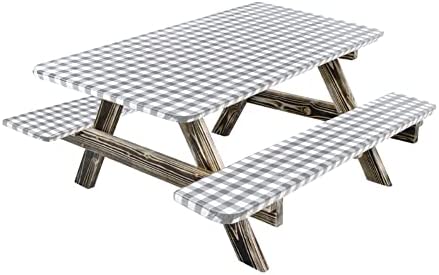 3-Piece Set Vinyl Picnic Tablecloths and Bench Covers,Waterproof Picnic Table and
