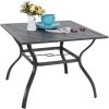 37" Metal Steel Slat Patio Dining Table Square Backyard Bistro Table Outdoor