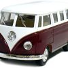 5" Die-cast 1962 VW Classic Bus 1/32 Scale (Maroon), Pull Back n Go Action.