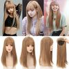 50cm Straight Head Crown Topper With Thick Bangs Snythetic Middle Part Clip in Hair