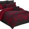 8 Piece Comforter Set Queen-Burgundy Jacquard Fabric Patchwork-Tang Bed in A Bag