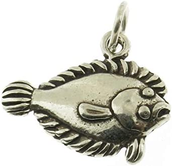 925 Sterling Silver Halibut Flat Fish Charm Pendant - Jewelry Making Supply by Charm