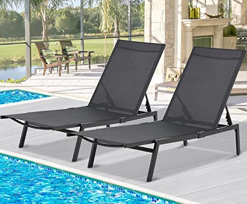 AECOJOY Chaise Lounge Chair for Outdoor with Mesh Seat,5-Position Adjustable Pool