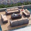 ALAULM 12 Pieces Outdoor Patio Furniture Set Sectional Sofa Sets Brown PE Rattan