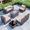 ALAULM 8 Pieces Outdoor Patio Furniture Set with Propane Fire Pit Table Outdoor